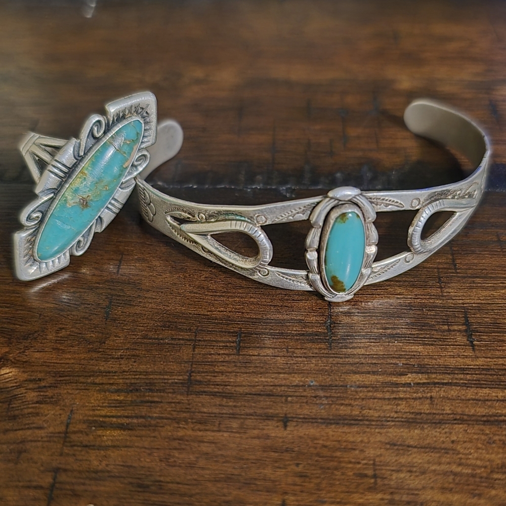 Vintage sterling and turquoise ring and cuff